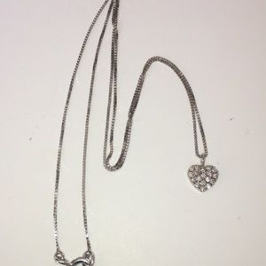 14K White Gold XS Pave Diamond Heart Necklace